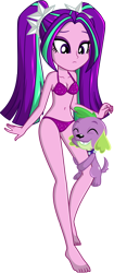 Size: 552x1314 | Tagged: source needed, safe, artist:charliexe, aria blaze, spike, dog, human, equestria girls, g4, belly button, clothes, duo, female, hug, male, ship:ariaspike, simple background, spike the dog, swimsuit, transparent background
