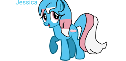 Size: 890x435 | Tagged: safe, oc, oc only, oc:jessica, earth pony, pony, base used, blue coat, female, multicolored hair, multicolored tail, open mouth, open smile, pink eyes, pride, pride flag, simple background, smiling, solo, tail, text, trans female, transgender, transgender pride flag, white background