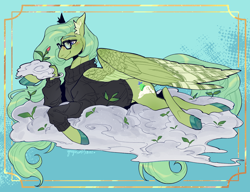 Size: 3000x2300 | Tagged: safe, artist:yuyusunshine, oc, oc only, oc:dewdrop shy, pegasus, pony, clothes, cloud, ear fluff, female, glasses, high res, mare, solo, sweater