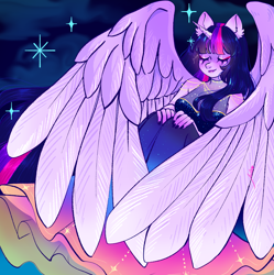 Size: 1810x1820 | Tagged: safe, artist:julieee3e, twilight sparkle, alicorn, anthro, g4, clothes, dress, fanart, female, night, solo, stars, twilight sparkle (alicorn)