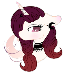 Size: 556x619 | Tagged: safe, artist:angellightyt, oc, oc only, pony, unicorn, bust, choker, ear piercing, female, horn, horn jewelry, jewelry, mare, piercing, simple background, solo, transparent background, unicorn oc