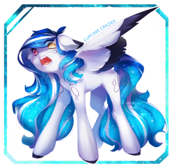 Size: 1280x1233 | Tagged: safe, artist:prettyshinegp, oc, oc only, unnamed oc, pegasus, pony, angry, colored wings, ethereal mane, eye clipping through hair, eyebrows, eyebrows visible through hair, female, heterochromia, mare, pegasus oc, signature, simple background, solo, starry mane, transparent background, two toned wings, wings