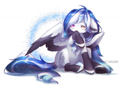 Size: 1600x1109 | Tagged: safe, artist:prettyshinegp, oc, oc only, pegasus, pony, abstract background, colored wings, female, floppy ears, mare, palindrome get, pegasus oc, simple background, solo, two toned wings, white background, wings