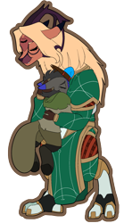 Size: 1255x2257 | Tagged: safe, artist:brainiac, oc, oc only, oc:heccin pepperino, goat, kirin, alien goat, antlers, duo, female, hug, mare, multiple eyes, nomai, outer wilds, outer wilds spoilers, pixel art, simple background, solanum, spacesuit, spoilers for another series, sticker, transparent background