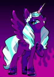 Size: 1448x2048 | Tagged: safe, artist:stacy_165cut, opaline arcana, alicorn, pony, g5, spoiler:g5, bracelet, cute, female, gradient background, grin, hoof on chest, horn, jewelry, looking at you, mare, one eye closed, opalinebetes, smiling, smiling at you, solo, spread wings, wings, wink, winking at you