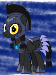 Size: 1536x2048 | Tagged: safe, alternate version, artist:twiny dust, derpibooru exclusive, oc, oc only, oc:eclipse, pegasus, pony, armor, braid, braided pigtails, braided tail, clothes, combat skirt, digital art, female, guardsmare, mare, night guard, night guard armor, pigtails, royal guard, skirt, solo, tail