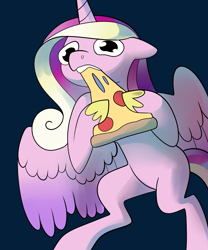 Size: 3000x3600 | Tagged: safe, artist:anonymous, princess cadance, alicorn, pony, g4, bipedal, eating, female, fine art parody, floppy ears, food, francisco goya, high res, hoof hold, horn, mare, meat, missing cutie mark, one ear down, peetzer, pepperoni, pepperoni pizza, pizza, ponified, saturn devouring his son, simple background, solo, spread wings, that pony sure does love pizza, wings