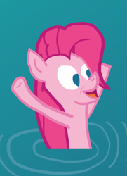 Size: 2041x2815 | Tagged: safe, artist:wissle, pinkie pie, earth pony, pony, g4, season 3, too many pinkie pies, atg 2023, blue background, female, happy, high res, hooves in air, mare, newbie artist training grounds, open mouth, simple background, solo, water, wet, wet mane