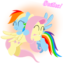 Size: 1400x1400 | Tagged: safe, artist:mlplary6, fluttershy, rainbow dash, pegasus, pony, g4, eyes closed, female, flying, friends, hug, mare, smiling, text