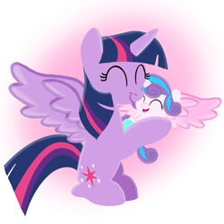 Size: 1400x1400 | Tagged: safe, artist:mlplary6, princess flurry heart, twilight sparkle, alicorn, pony, g4, aunt and niece, auntie twilight, awww, baby, baby pony, cute, daaaaaaaaaaaw, diaper, duo, eyes closed, female, filly, flurrybetes, foal, hug, mare, sitting, smiling, twiabetes, twilight sparkle (alicorn)