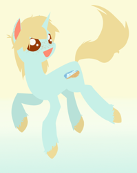 Size: 414x519 | Tagged: safe, artist:askmerriweatherauthor, oc, oc only, oc:sandy shores, pony, unicorn, female, floating, freckles, gradient background, mare, solo, unshorn fetlocks