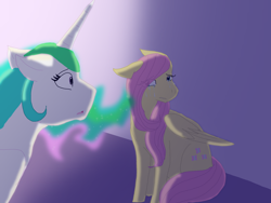 Size: 2048x1536 | Tagged: safe, artist:maplestarthecat, fluttershy, princess celestia, alicorn, pegasus, pony, g4, crying, eye clipping through hair, female, floppy ears, mare, sitting