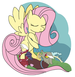 Size: 4123x4234 | Tagged: safe, artist:n', discord, fluttershy, draconequus, pegasus, pony, g4, captured, coils, duo, duo male and female, eyes closed, female, fine art parody, male, mare, michael fights the devil, newbie artist training grounds