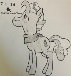 Size: 2695x2895 | Tagged: safe, grand pear, earth pony, pony, g4, the perfect pear, atg 2023, high res, male, newbie artist training grounds, pen drawing, pencil drawing, photo, signature, solo focus, stallion, traditional art