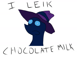 Size: 1600x1200 | Tagged: safe, artist:kazecloud, mare do well, pony, g4, bust, chocolate, chocolate milk, hat, intentional spelling error, milk, old art, simple background, solo, white background