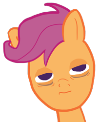 Size: 1856x2281 | Tagged: safe, artist:wissle, scootaloo, pegasus, pony, g4, atg 2023, bags under eyes, bust, eyeshadow, female, filly, foal, lidded eyes, makeup, newbie artist training grounds, portrait, simple background, sleepy, solo, tired, transparent background