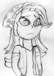 Size: 1064x1496 | Tagged: safe, artist:kuco, starlight glimmer, human, equestria girls 10th anniversary, equestria girls, g4, beanie, clothes, hat, monochrome, solo, traditional art