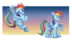 Size: 3393x1905 | Tagged: safe, artist:mithriss, rainbow dash, fly, insect, pegasus, pony, g4, comic, female, flying, high res, majestic as fuck, mare, passepartout, solo, spread wings, squint, sunset, wings