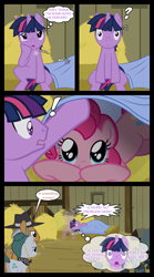 Size: 1280x2300 | Tagged: safe, artist:bigsnusnu, cloudy quartz, igneous rock pie, pinkie pie, twilight sparkle, earth pony, pony, unicorn, comic:dusk shine in pursuit of happiness, g4, butt, comic, cute, dialogue, diapinkes, dusk shine, female, half r63 shipping, male, mare, plot, question mark, rule 63, ship:duskpie, ship:twinkie, shipping, speech bubble, stallion, straight, straw, thought bubble, under blanket, under the covers