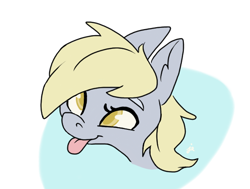 Size: 654x495 | Tagged: safe, artist:swiftcutter, derpy hooves, pegasus, pony, g4, :p, abstract background, bust, colored pupils, portrait, smiling, solo, tongue out