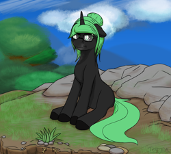 Size: 1200x1080 | Tagged: safe, artist:terminalhash, oc, oc:terminalhash, pony, unicorn, cloud, forest, mountain, snorting, solo