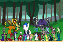 Size: 6000x4000 | Tagged: safe, artist:platinumdrop, oc, oc only, oc:ailan, oc:amber, oc:appel, oc:azure, oc:carrie shadow, oc:empathy, oc:grim rune, oc:hoofbeatz, oc:insight, oc:midnight, oc:page turner, oc:philososhy, oc:quill scribble, oc:rescue sunstreak, oc:ruby blossom, oc:scope, oc:sleight, oc:spectre spooks, oc:spry sproket, oc:sugar sluggar, oc:sweety swirl, oc:wish, oc:wishy washy, oc:zanith, oc:zaukodar, dragon, earth pony, pegasus, pony, unicorn, clothes, commission, female, male, mare, stallion