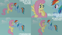 Size: 2000x1125 | Tagged: safe, edit, edited screencap, editor:quoterific, screencap, fluttershy, rainbow dash, pegasus, pony, daring don't, g4, season 4, female, mare