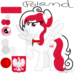 Size: 2048x2048 | Tagged: safe, artist:diament-tf, artist:elementbases, oc, oc only, oc:poland, pegasus, pony, base used, coat of arms, female, flag, high res, jewelry, mare, nation ponies, necklace, poland, ponified, reference sheet, simple background, solo, speedpaint available, white background
