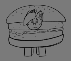 Size: 939x806 | Tagged: safe, artist:cotarsis, oc, deer, pony, burger, food, sketch, solo