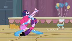 Size: 1280x720 | Tagged: safe, screencap, pinkie pie, twilight sparkle, human, equestria girls, g4, boots, great moments in animation, shoes, stretching