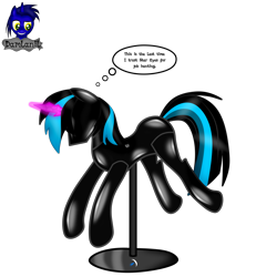 Size: 3840x4154 | Tagged: safe, artist:damlanil, oc, oc:nightlight aura, pegasus, pony, bondage, clothes, collar, comic, commission, crystal horn, encasement, fake horn, female, horn, inanimate tf, latex, magic, magic aura, mannequin, mannequin tf, mare, no mouth, objectification, pedestal, petrification, ponyquin, rubber, shiny, show accurate, simple background, solo, text, thought bubble, transformation, transparent background, vector, wings