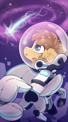 Size: 2304x4096 | Tagged: safe, artist:cutepencilcase, oc, oc only, oc:buttercup, pegasus, pony, clothes, shooting star, solo, space, spacesuit