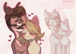 Size: 3500x2500 | Tagged: safe, artist:auroracursed, oc, deer, earth pony, pony, blushing, couple, heart, high res, love