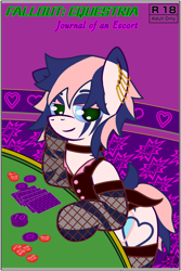 Size: 4000x6000 | Tagged: safe, artist:dice-warwick, part of a set, oc, oc only, oc:pecan harvester, hybrid, original species, pony, waste pony, zony, fallout equestria, bottlecap, cap, card, casino, choker, clothes, ear piercing, fallout equestria: journal of an escort, female, gambling, hat, piercing, solo