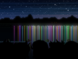 Size: 800x600 | Tagged: safe, artist:rangelost, cyoa:d20 pony, crowd, cyoa, lake, light, night, pixel art, reflection, silhouette, starry night, stars, story included, water
