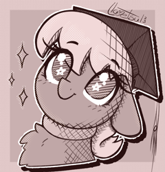 Size: 995x1038 | Tagged: safe, artist:llametsul, ms. harshwhinny, earth pony, pony, g4, atg 2023, blushing, cute, graduation cap, hat, monochrome, newbie artist training grounds, signature, sketch, smiling, solo, starry eyes, wingding eyes