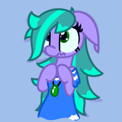 Size: 545x545 | Tagged: safe, artist:silvaqular, oc, oc:cyanette, earth pony, pony, amulet, big eyes, bipedal, blue background, clothes, dress, jewelry, long hair, long mane, necklace, pleading, simple background, solo