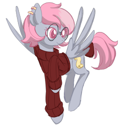 Size: 3000x3000 | Tagged: artist needed, source needed, safe, oc, oc only, oc:cherry rose, pegasus, pony, clothes, ear piercing, glasses, high res, piercing, short hair, simple background, solo, spread wings, transparent background, turtleneck, wings