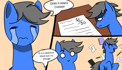 Size: 3500x2000 | Tagged: safe, artist:harleneap, oc, pegasus, pony, anime face, atg 2023, comic, crying, drawing, drawing tablet, exam, high res, newbie artist training grounds, notebook, pencil, speech bubble, text