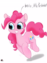 Size: 3072x4096 | Tagged: safe, artist:twiliset, pinkie pie, earth pony, pony, g4, cute, jumping, minimalist, open mouth, simple background, smiling, solo, stone, white background
