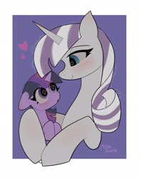 Size: 1620x2048 | Tagged: safe, artist:petaltwinkle, twilight sparkle, twilight velvet, pony, unicorn, g4, cute, female, filly, filly twilight sparkle, floppy ears, foal, heart, heart eyes, mare, mother and child, mother and daughter, passepartout, petaltwinkle is trying to murder us, signature, simple background, smiling, sparkly eyes, twiabetes, unicorn twilight, white background, wingding eyes, younger