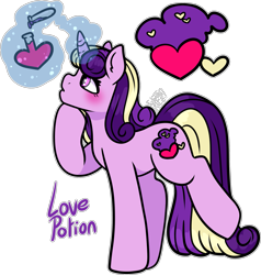 Size: 1805x1900 | Tagged: safe, artist:sexygoatgod, oc, oc only, oc:love potion, pony, unicorn, adoptable, blushing, female, magical lesbian spawn, offspring, parent:princess cadance, parent:twilight sparkle, parents:twidance, simple background, solo, transparent background