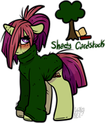 Size: 1484x1732 | Tagged: safe, artist:sexygoatgod, oc, oc only, oc:shady cardstock, pony, unicorn, adoptable, clothes, female, magical lesbian spawn, nerd, offspring, parent:moondancer, parent:tree hugger, parents:moonhugger, simple background, solo, sweater, transparent background