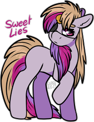 Size: 1399x1816 | Tagged: safe, artist:sexygoatgod, oc, oc only, oc:sweet lies, pony, unicorn, adoptable, eyepatch, female, horn, horn cap, magical lesbian spawn, offspring, parent:derpy hooves, parent:starlight glimmer, parents:glimmerhooves, simple background, solo, transparent background