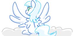 Size: 714x356 | Tagged: safe, artist:algoatall, artist:somethingatall, dusk drift, pegasus, pony, butt, cloud, female, gartic phone, looking back, mare, plot, simple background, sitting, smiling, solo, spread wings, white background, wings