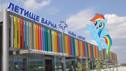 Size: 1500x845 | Tagged: safe, rainbow dash, pegasus, pony, g4, bulgaria, bulgarian, female, irl, mare, photo, ponies in real life, solo, spread wings, varna, varna airport, wings