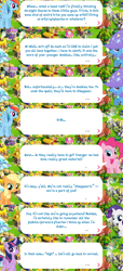 Size: 2048x4496 | Tagged: safe, gameloft, applejack, pinkie pie, rainbow dash, rarity, trixie, twilight sparkle, alicorn, earth pony, pegasus, pony, unicorn, g4, my little pony: magic princess, brooch, cape, clothes, dialogue, dialogue box, english, event, female, filly, filly applejack, filly rarity, foal, folded wings, freckles, hat, horn, jewelry, mare, mobile game, speech bubble, spread wings, text, trixie's cape, trixie's hat, twilight sparkle (alicorn), wings, younger