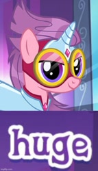 Size: 500x872 | Tagged: safe, gameloft, masked matter-horn, pony, unicorn, g4, female, huge, mare, masked matter-horn costume, meme, power ponies, wow! glimmer