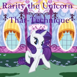 Size: 850x850 | Tagged: safe, artist:that-technique, artist:user15432, rarity, pony, unicorn, g4, album, album cover, carousel boutique, flower, looking at you, ponyville, raised hoof, smiling, smiling at you, solo