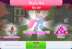 Size: 1268x860 | Tagged: safe, gameloft, stratus skyranger, hippogriff, g4, my little pony: magic princess, bundle, costs real money, english, feathered fetlocks, folded wings, gem, male, mobile game, numbers, sale, solo, style set, text, wings